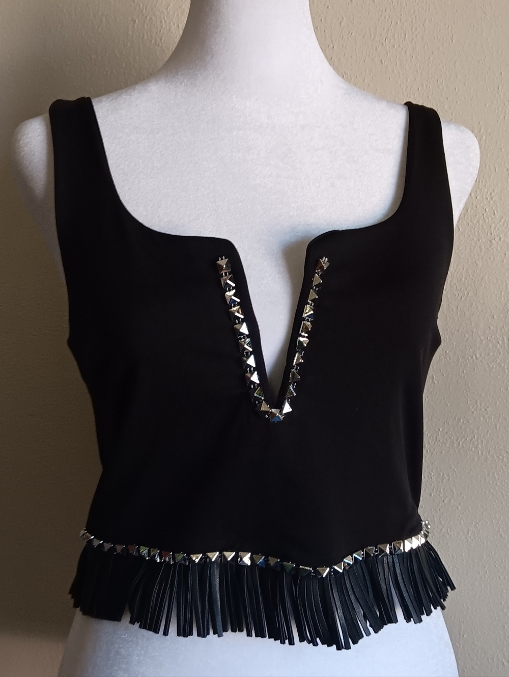 Bikercore Rave Wear Size Large Vestidos Studded Cropped Fringe Festival Top